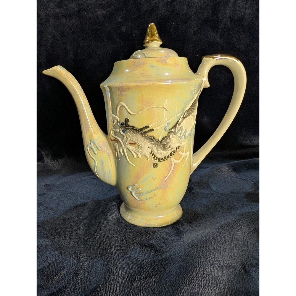 Japanese Iridescent 17pc Tea Set Dragonware Lusterware Moriage Geisha Lithophane - Picture 4 of 16